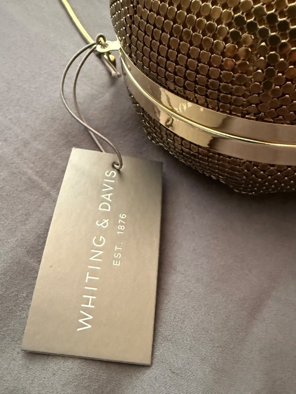 NWT Whiting & Davis Bronze Mesh Spherical Minaudière/Clutch - Picture 3 of 6